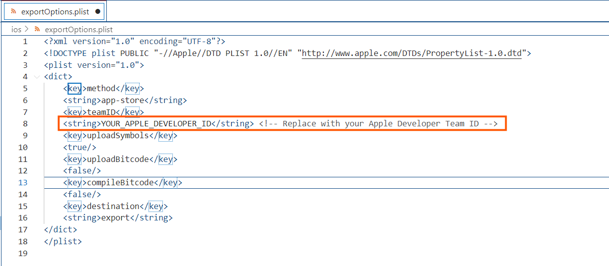 Export Options Plist Configuration