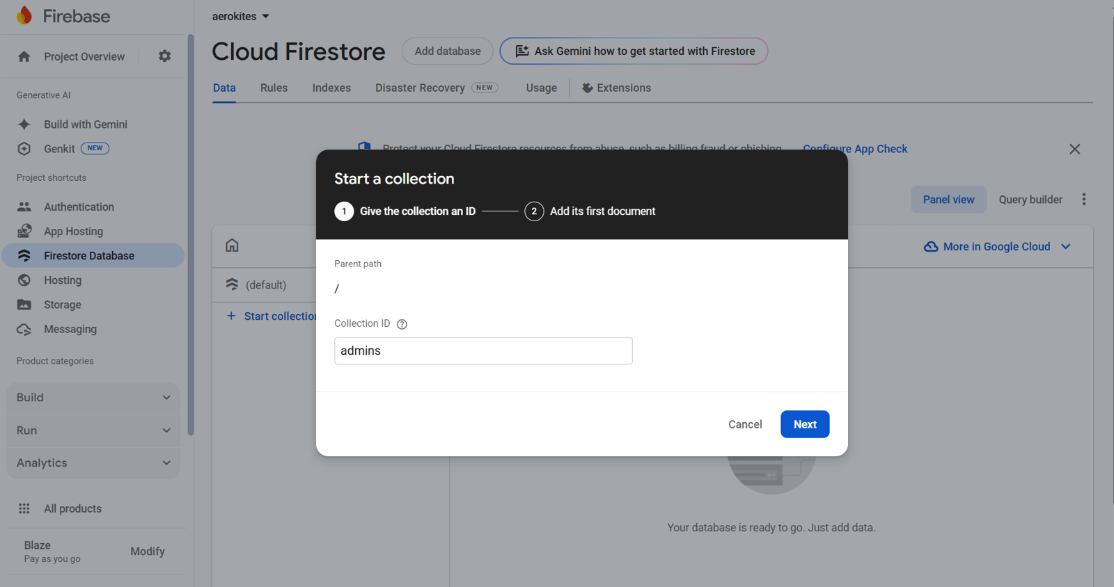 Create Firestore Collection
