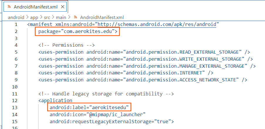 AndroidManifest.xml Update